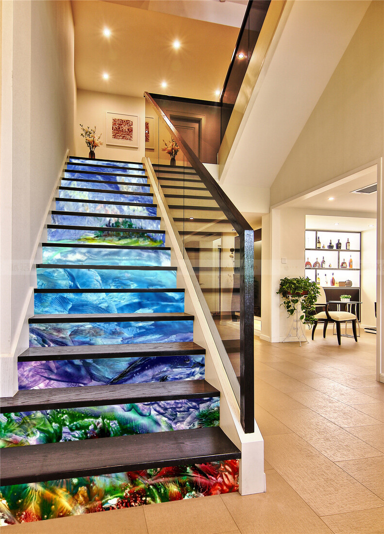 3D Oil Painting Dolphin AZ231 Stair Risers Decoration Mural Vinyl Wallpaper Kay