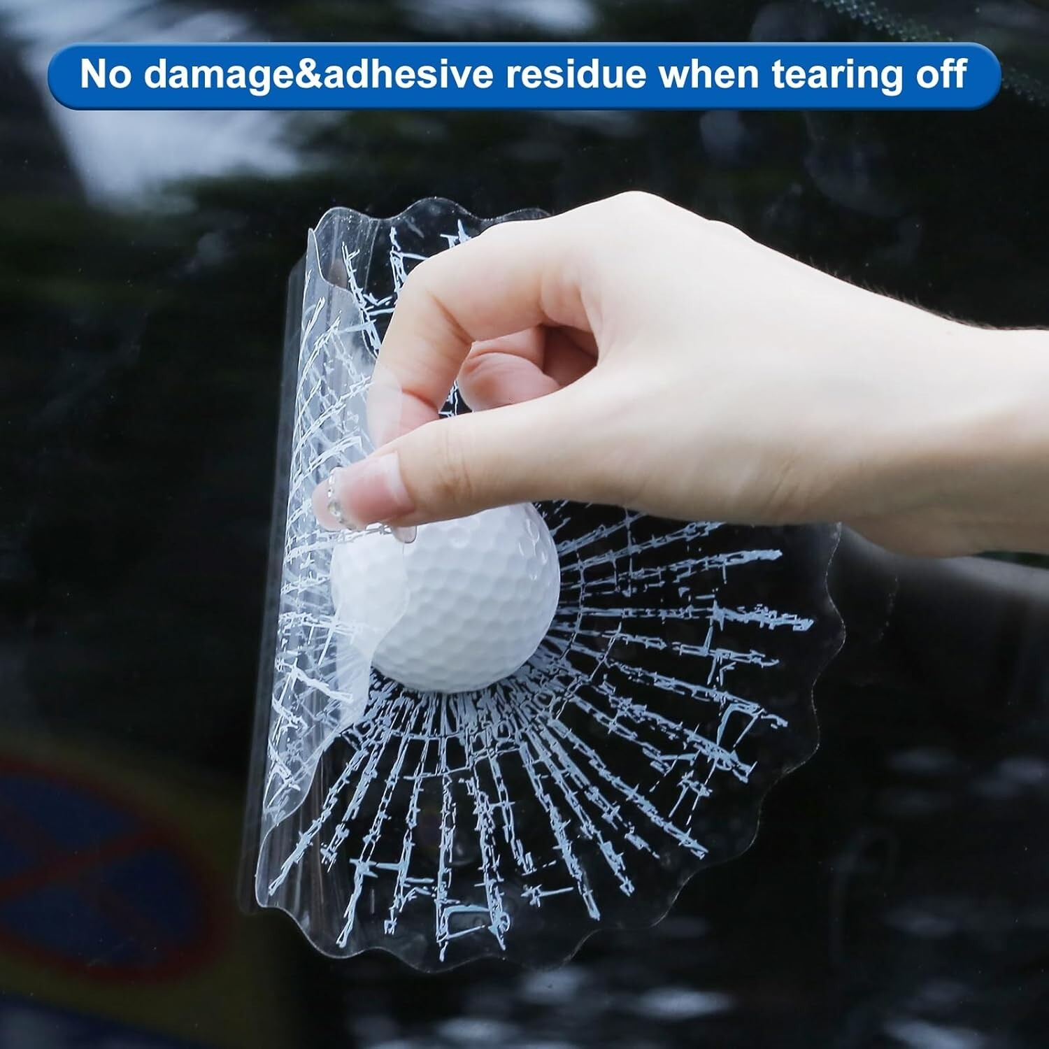 “3D Prank Tricky Broken Glass Sticker Car Window Ball Hits Self Adhesive Funny “