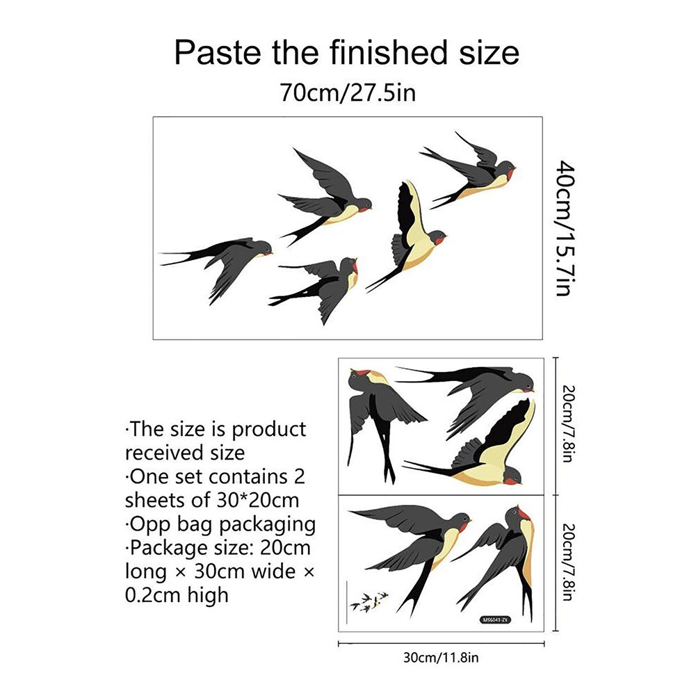 Cute Swallows Large Set Removable Wall Stickers Birds Decal Bird Premium Decor