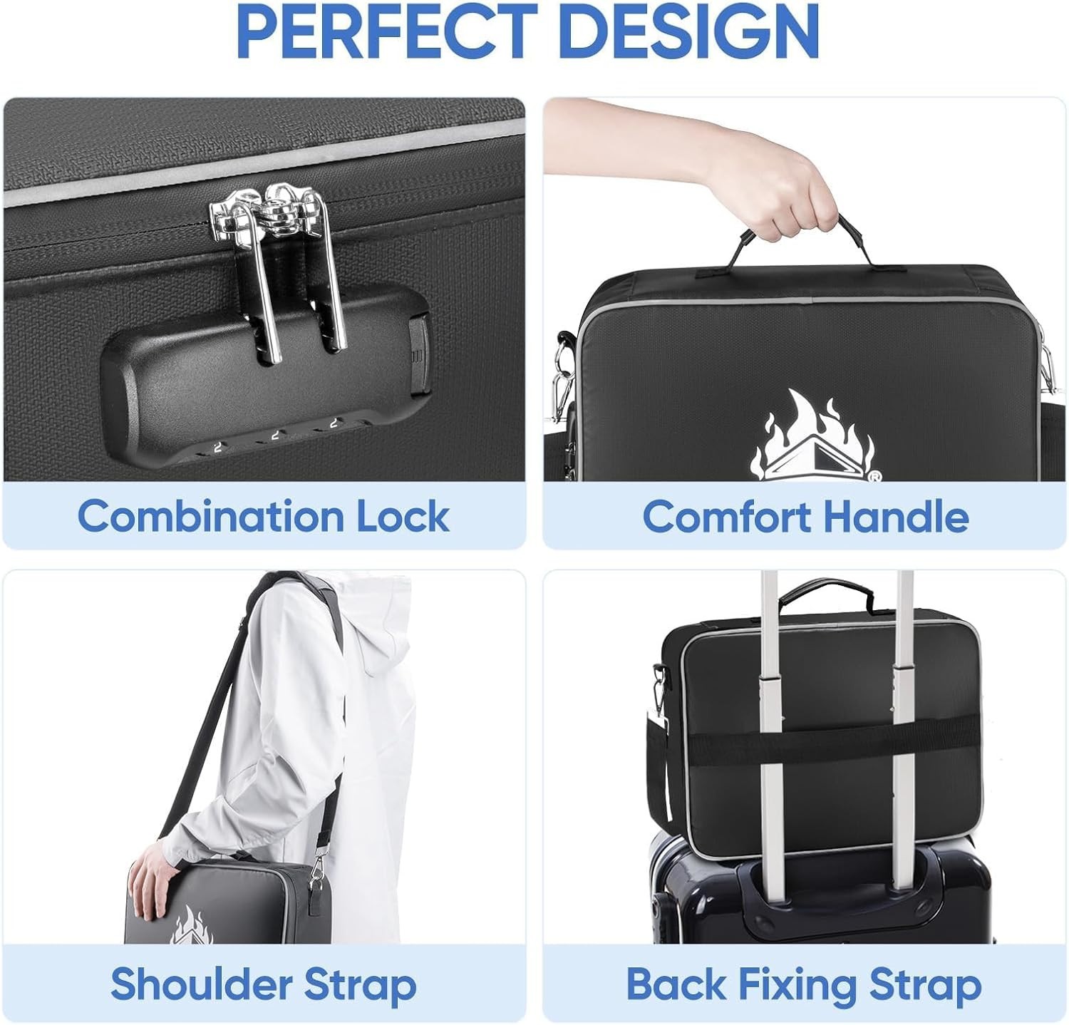 Fireproof Document Box with Lock, Portable Fireproof Document Bag Waterproof Fir