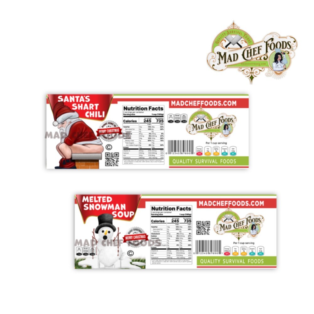 FUNNY CHRISTMAS Melted Snowman Soup & Santa Shart Chili Can Label JOKE Gag Gift