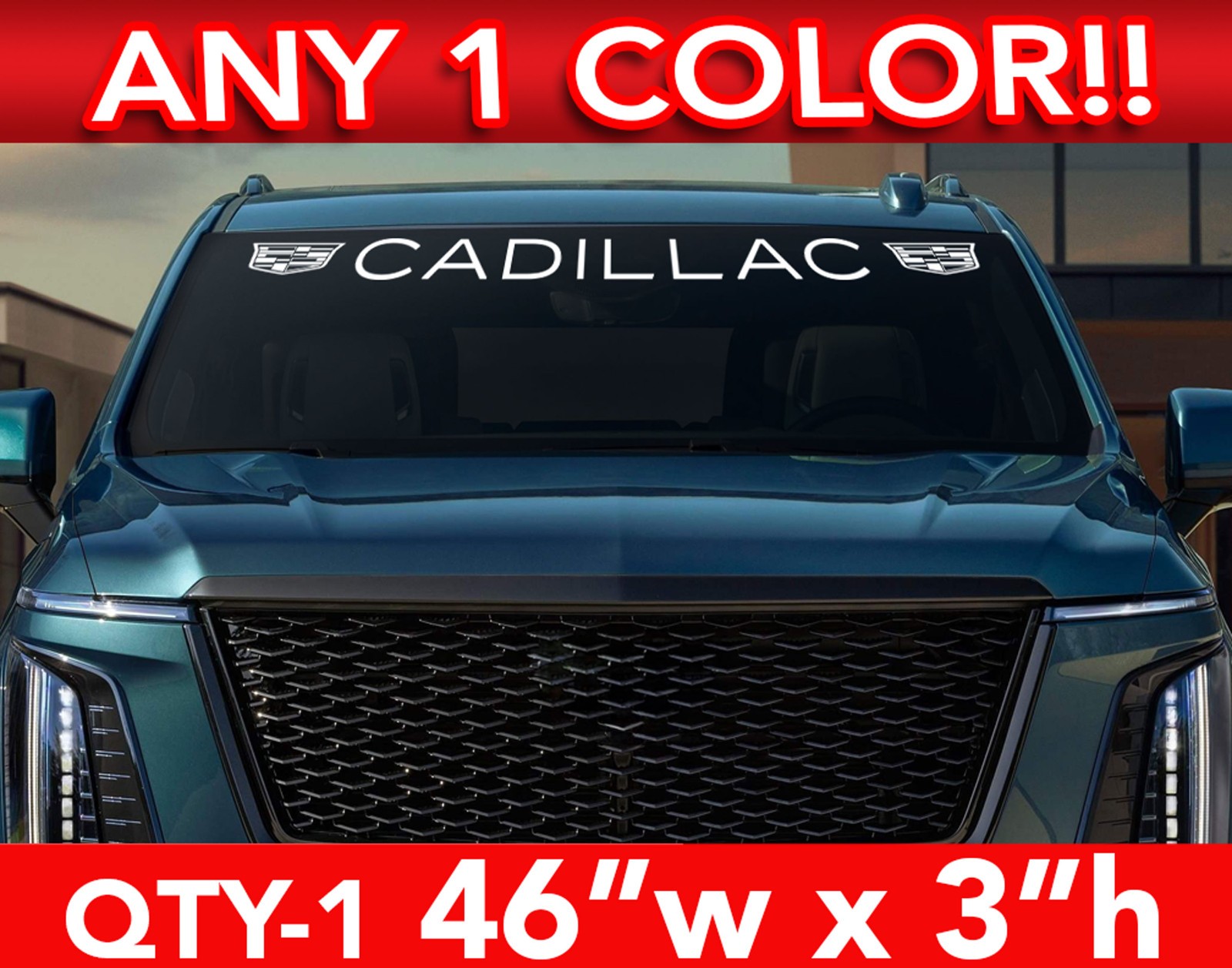 CADILLAC ESCALADE MODERN w LOGO CT5 CT4 XT6 DECAL STICKER 46″w x 3″ ANY 1 Color