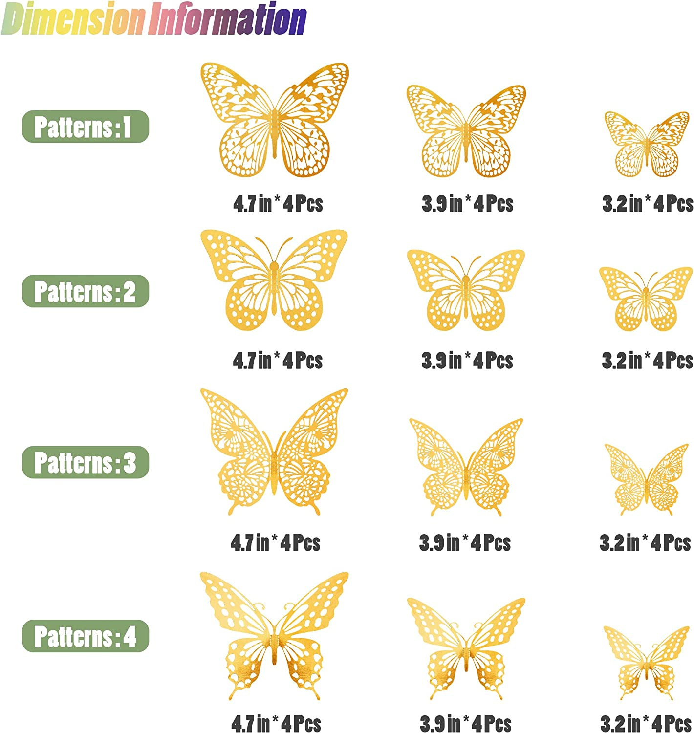 SAOROPEB 3D Butterfly Wall Decor – 48 Pcs, 4 Styles, 3 Sizes, Gold Butterfly Dec