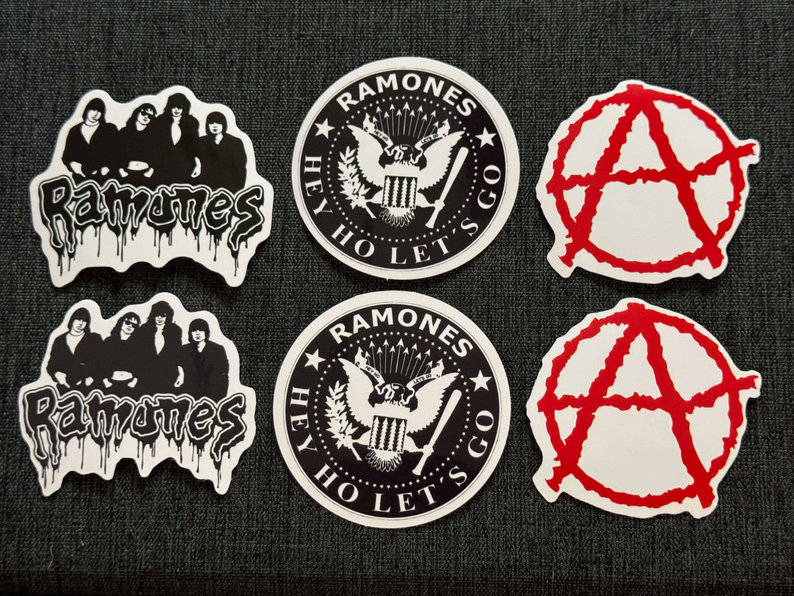 Lot (6) THE RAMONES 2″ to 2 3/4″ Band Logo STICKERS Fast! FREE SHIP! JOEY
