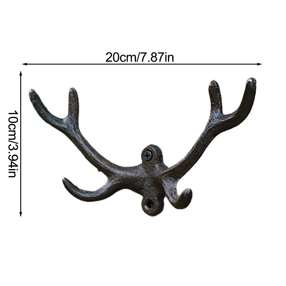 Cast Iron Wall Hook Black Antler Rustic for For hanging Clothes Hats Keys