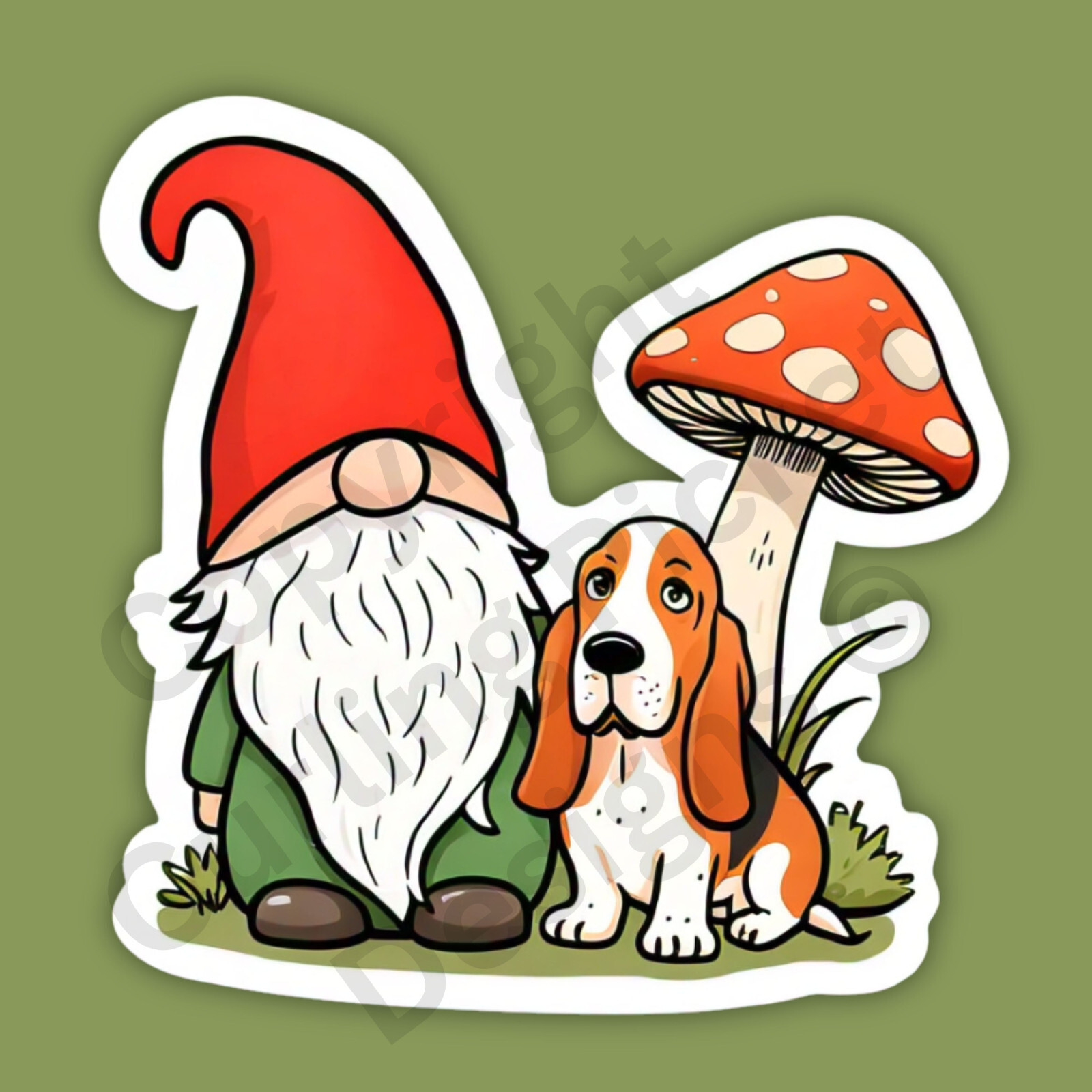 Gnome With Basset Hound Dog Breed Fun Cute 3″ Vinyl Sticker