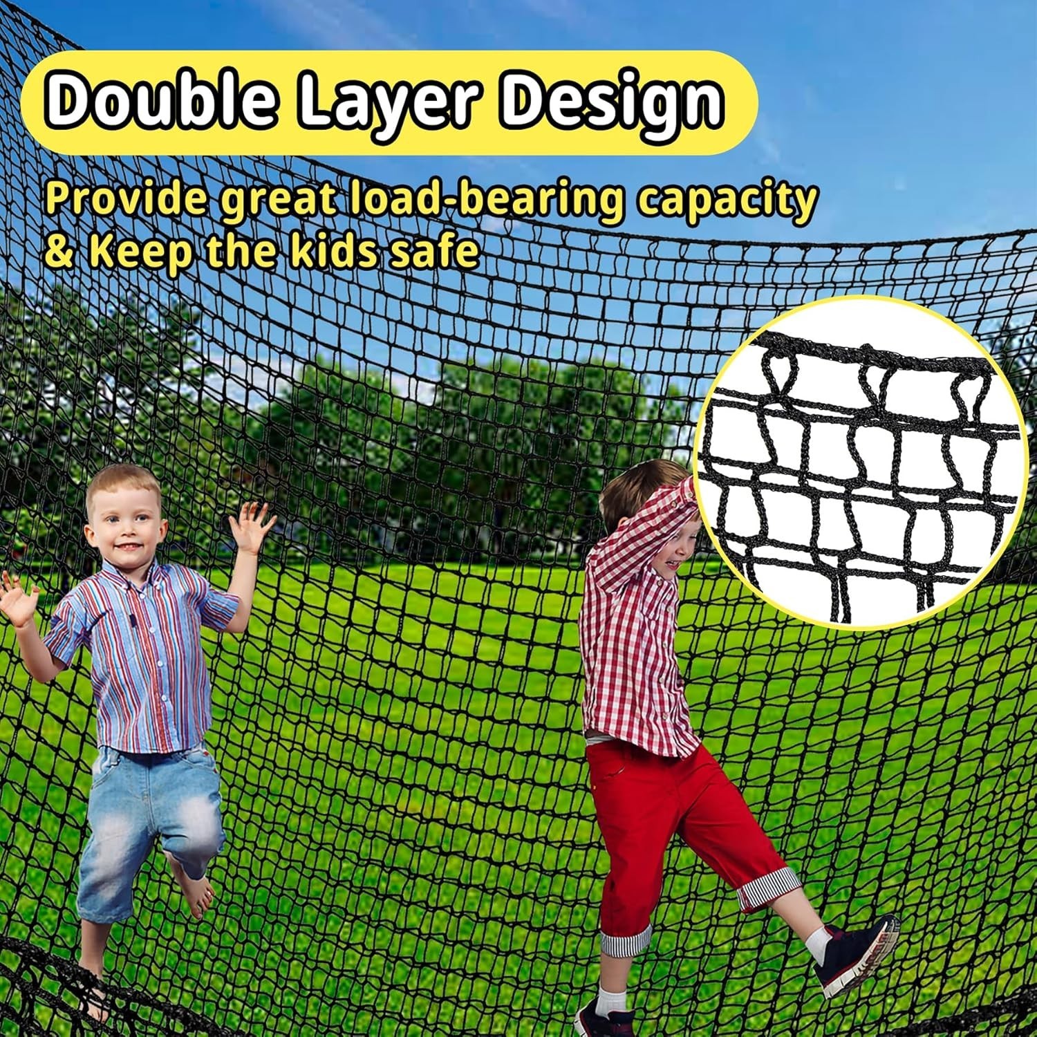 9.8′ x 9.8′ Climbing Cargo Net – Double Layer Playground Safety Net for Kids
