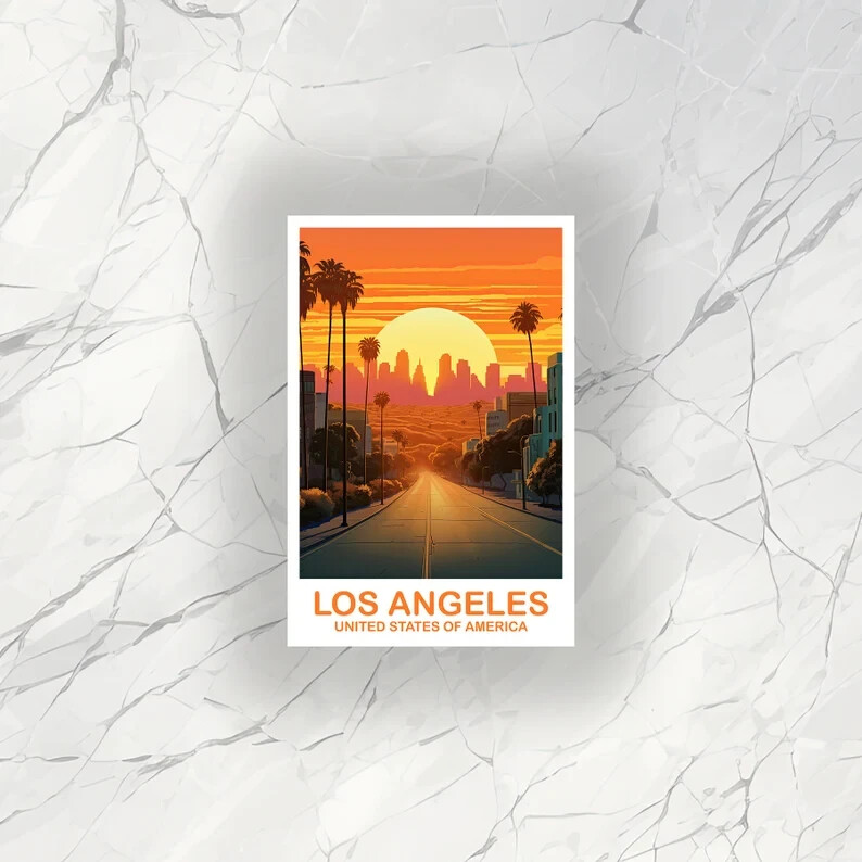 Los Angeles California Travel Sticker, City Skyline Art, USA Luggage Decal