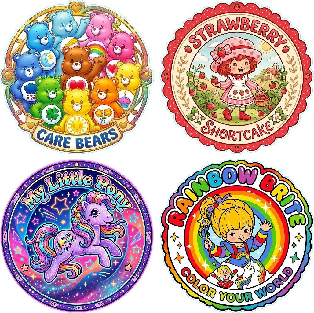 Custom set of 80’s Nostalgic Collectable Rainbow Pony Bears Shortcake 7″ Circle
