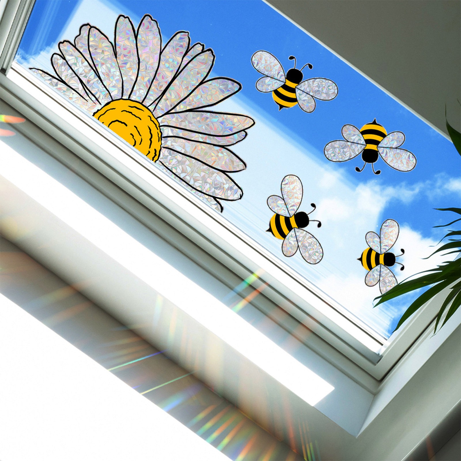 Bee Sunflower Window Clings Stickers, Double-Side Suncatcher Static Decals