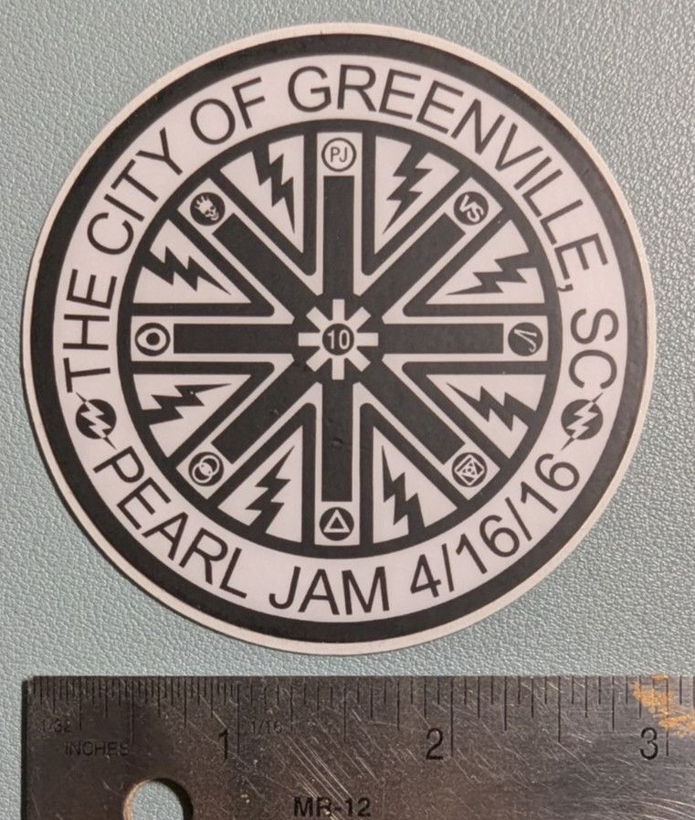 Pearl Jam Decal Sticker Slap 3″ Greenville, SC 2016 VS