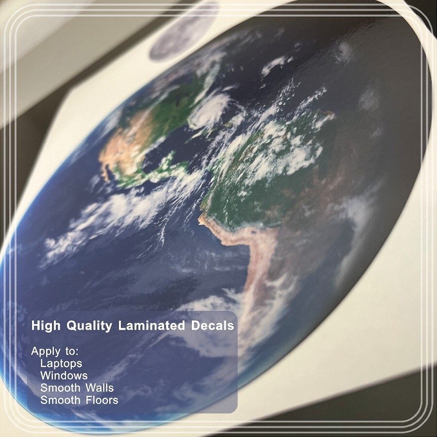 Earth Moon Scale High Quality Laminated Decals 6″ Earth 1.636″ Moon