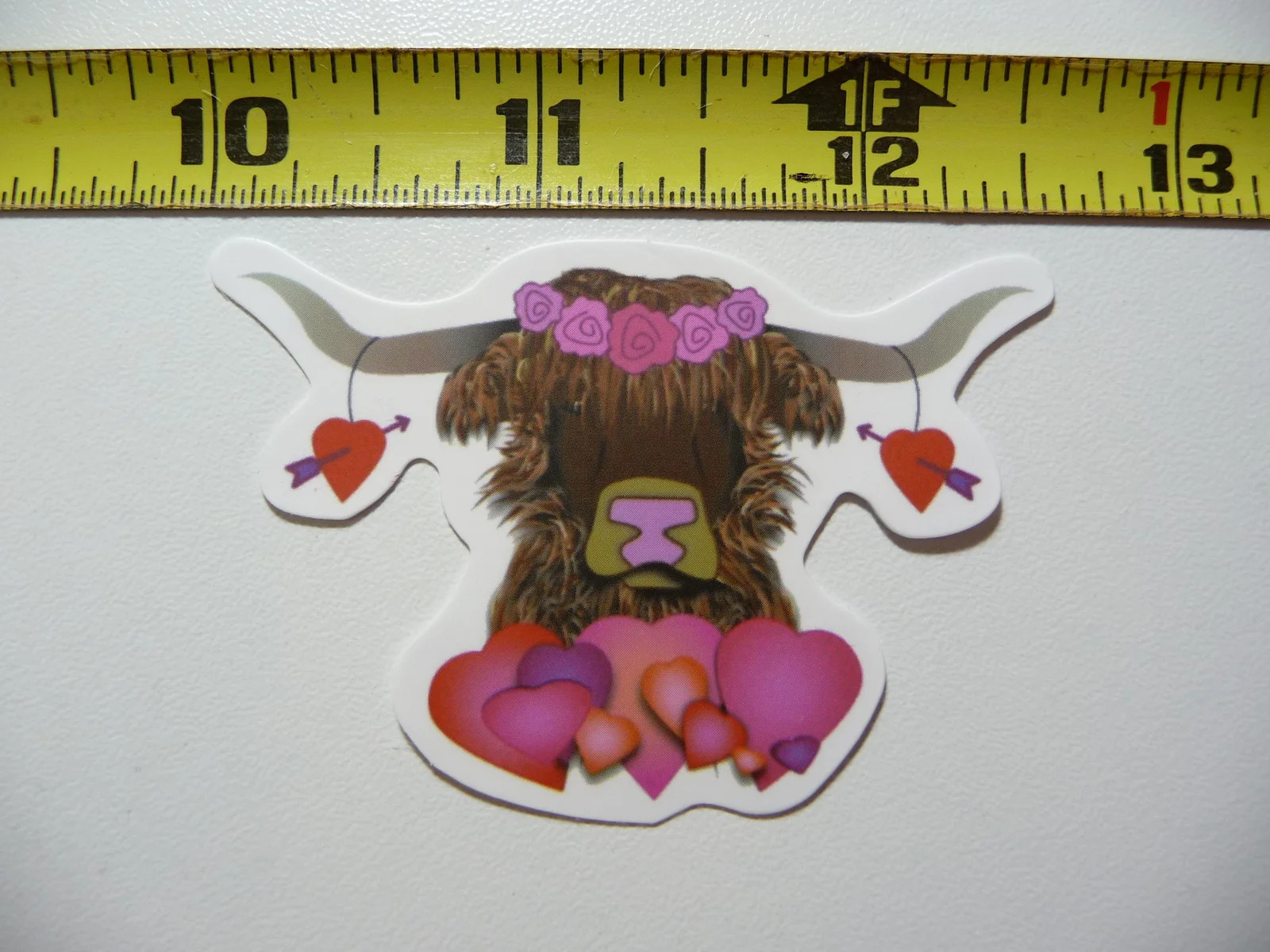HIGHLAND COW CATTLE LOVE HEARTS ARROWS SMALL STICKER DECAL FARM RANCH LIVESTOCK