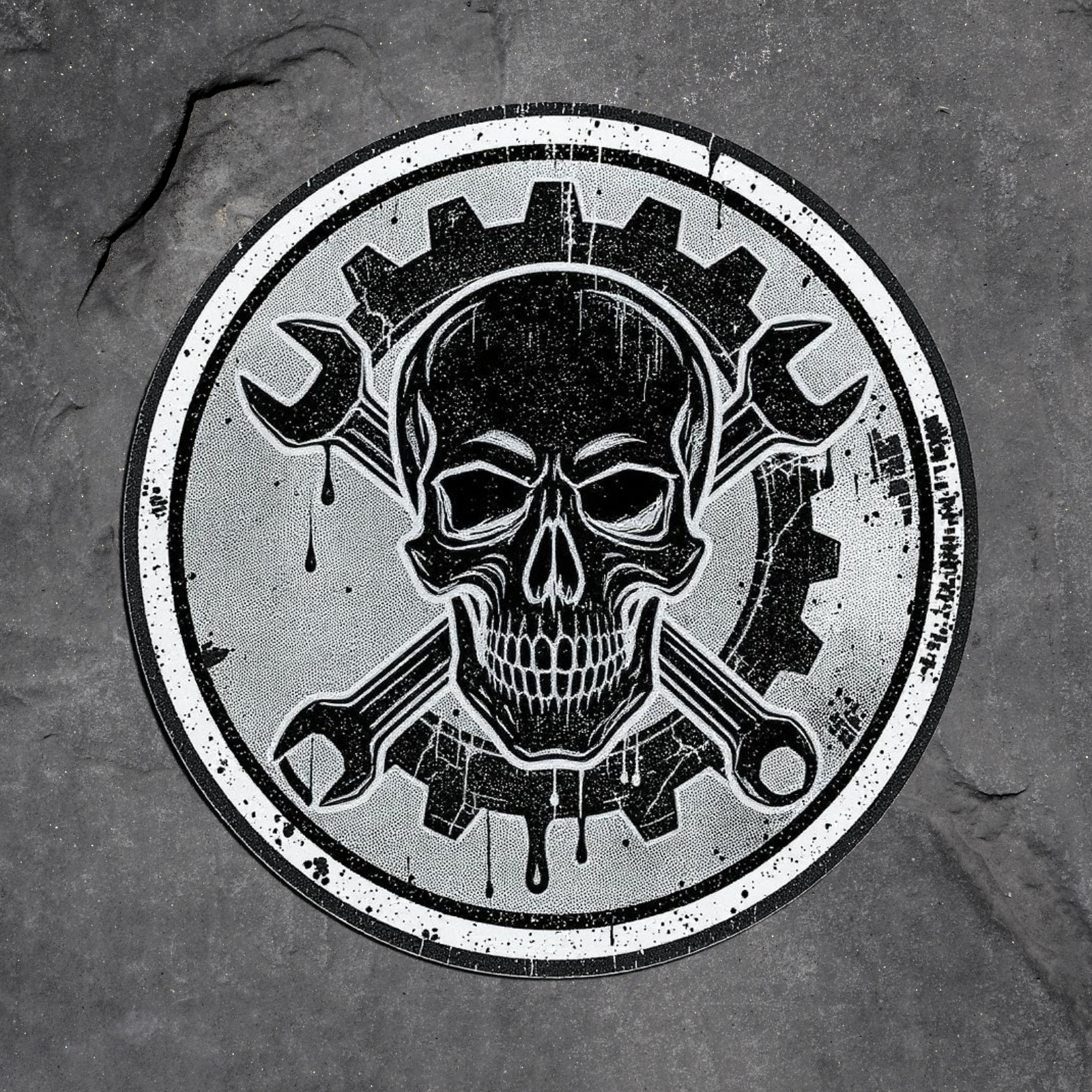 Skull sticker vinyl decal wrench gear grease punk mechanic round badge