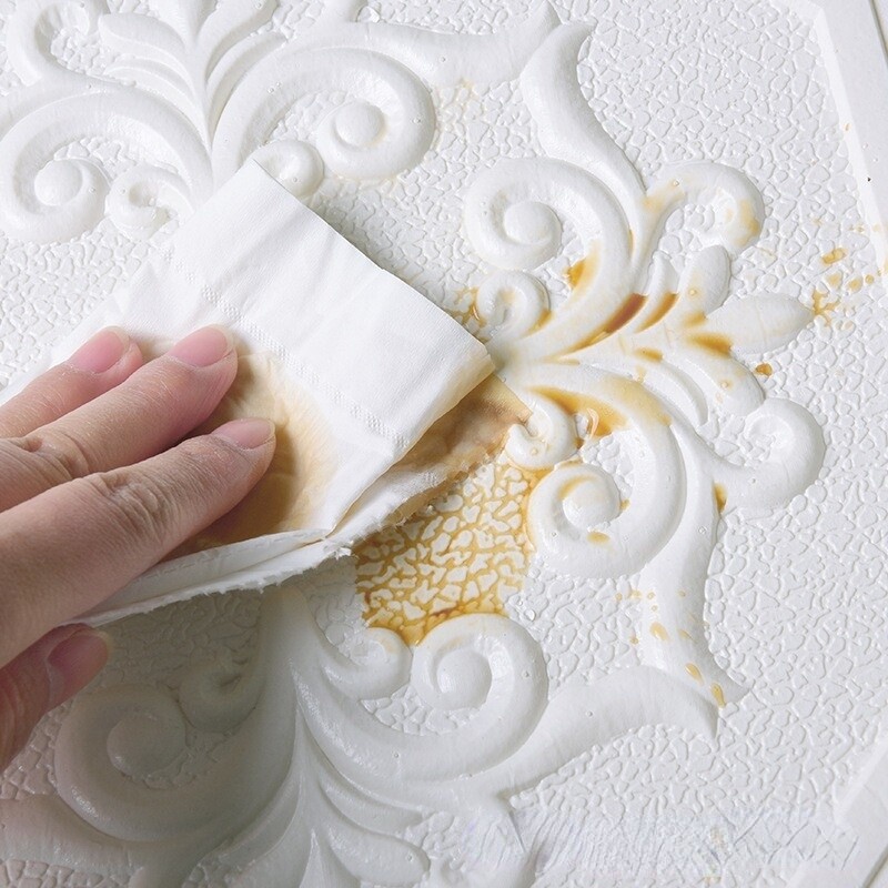 10PCS 3D Embossed Foam Wall Sticker Panels Self-adhesive Wallpaper Ceiling Decal