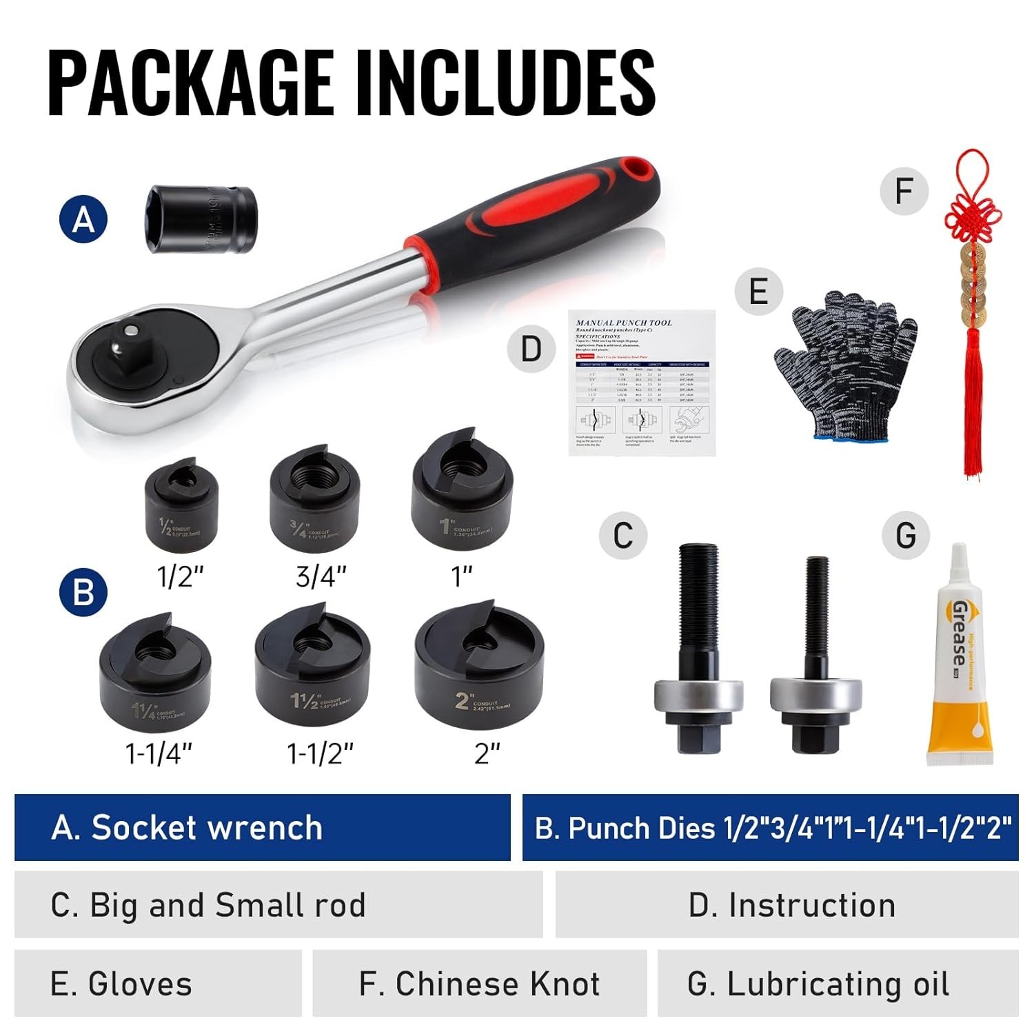 Ratchet Knockout Hole Punch Driver Kits 1/2 to 2 inch SLUG-Buster Knockout Elect