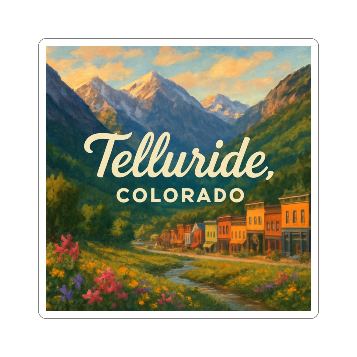Sticker Telluride Colorado Mountain Valley Art 2×2 3×3 4×4 6×6