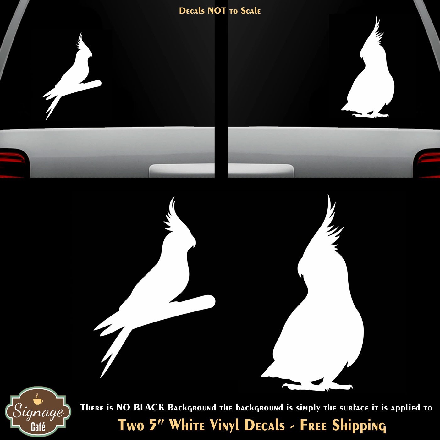 Cockatiel Birds Two Pack 5″ White Vinyl Decals Car Door Any Flat Surface