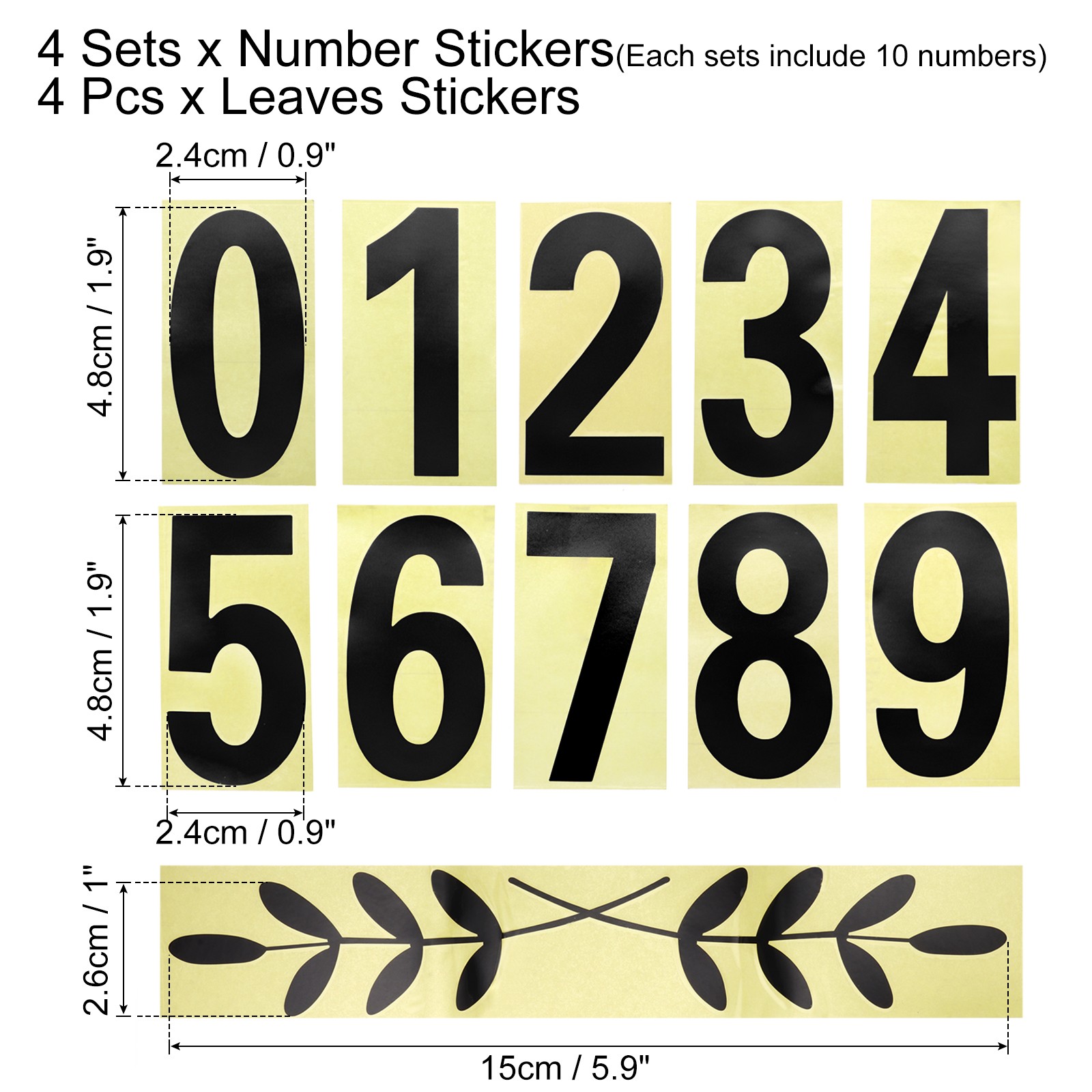 2 Inches Reflective Mailbox Numbers and Leaves for Decals, 4 Sets Black