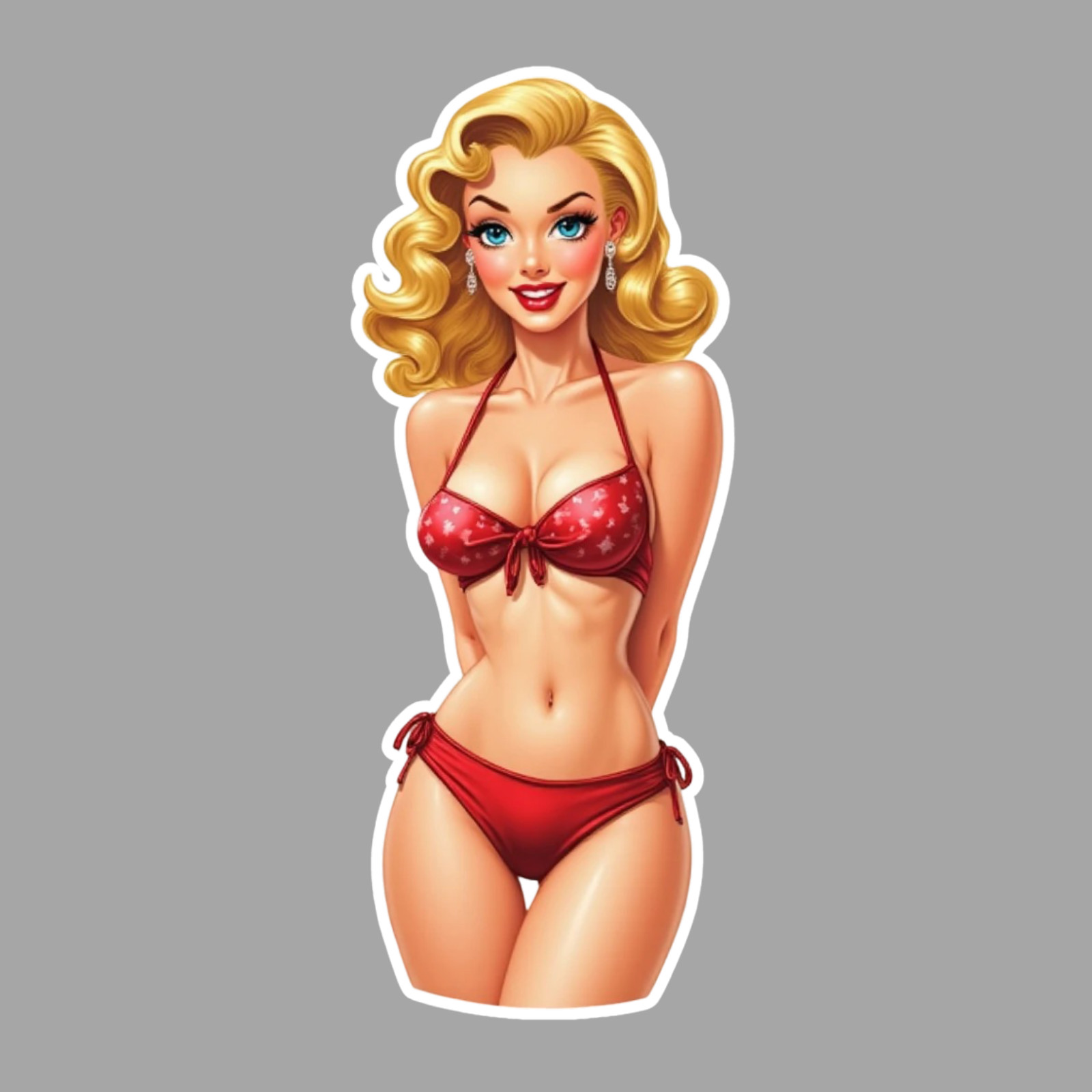 Pinup Girl Sticker Vinyl Decal Blonde Red Bikini Retro Curvy Classic Beach Style