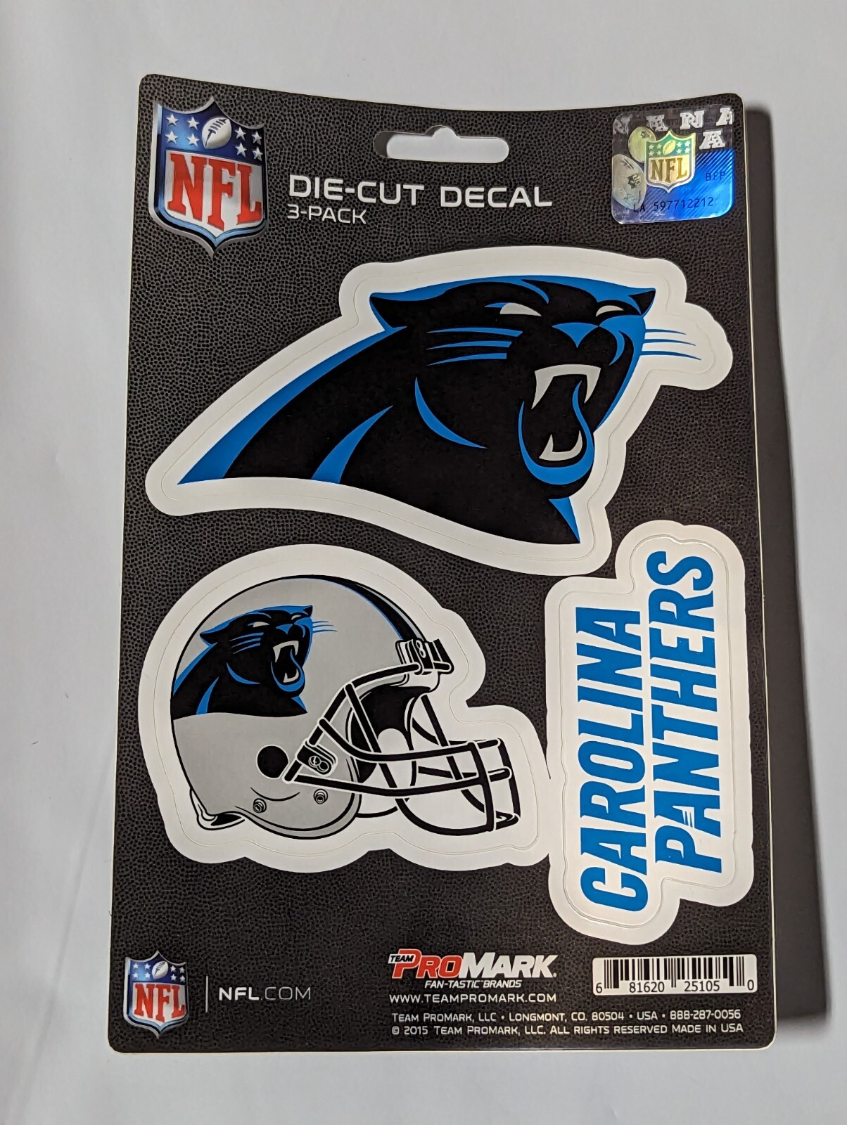 Carolina Panthers 3-Pack Die-cut Decals Stickers Sheet Measures 5″ x 7″ New!
