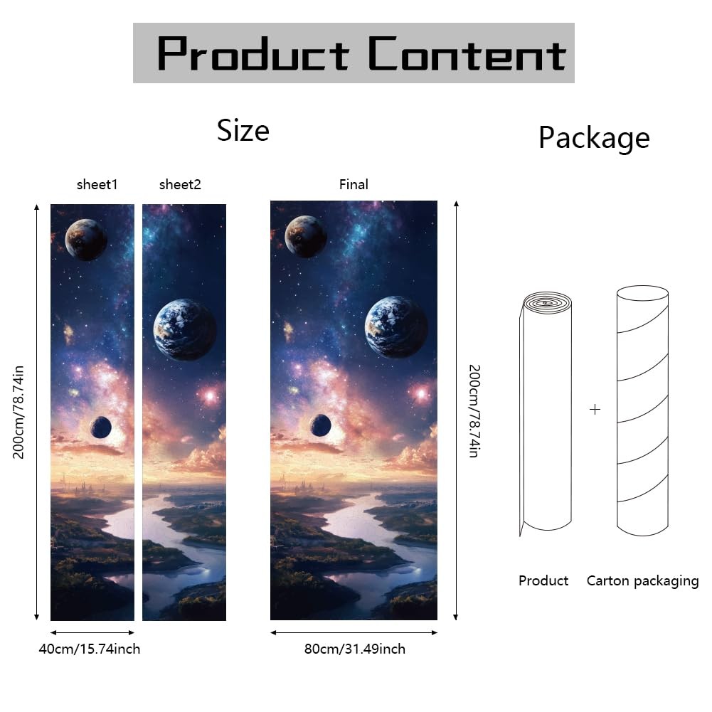 2 Sheets Planet -Adhesive Door Sticker, 31.5×78.7inch Milky Way Starry Sky Do…