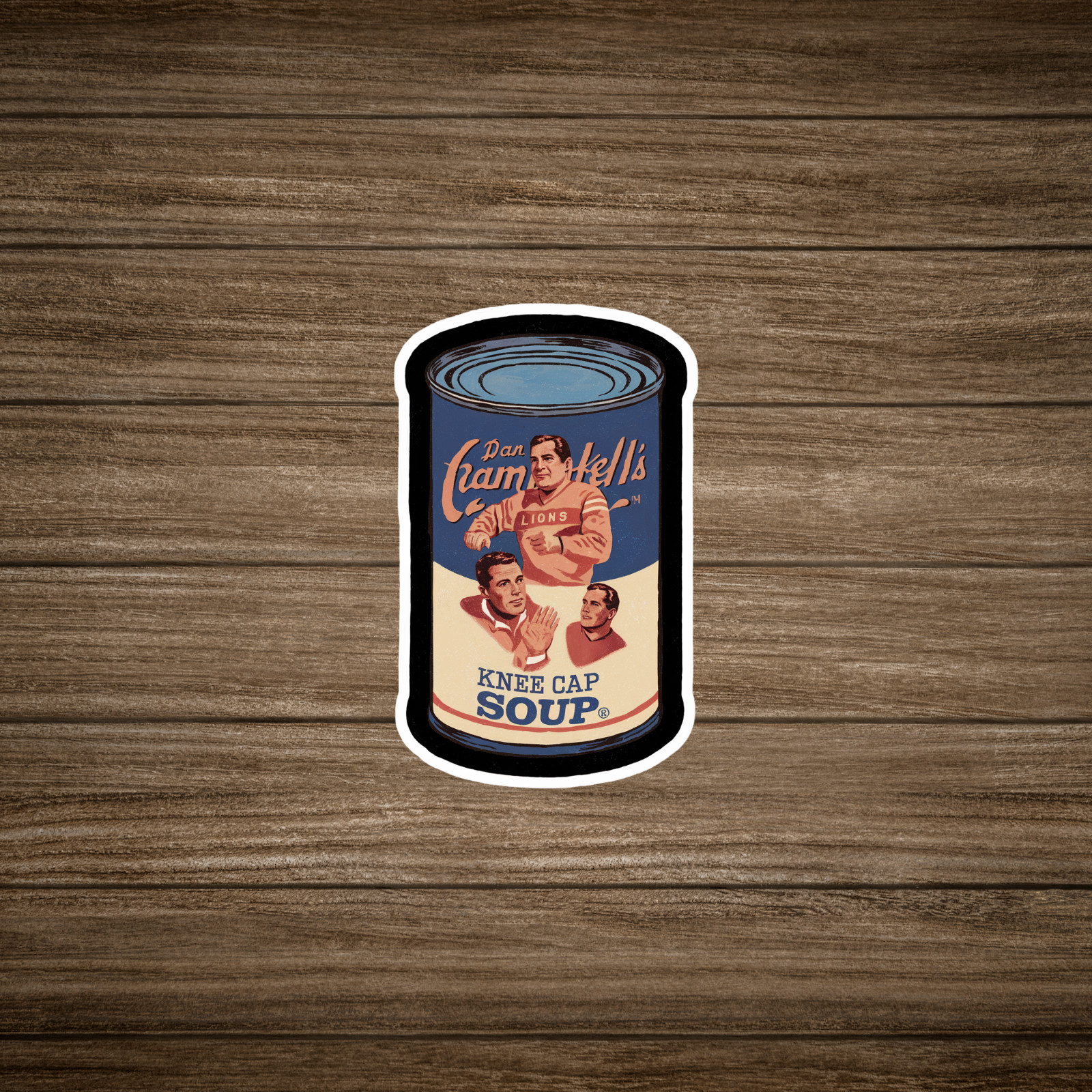 Vintage Dan Campbell’s Knee Cap Soup Detroit Lions NFL Sticker #2405