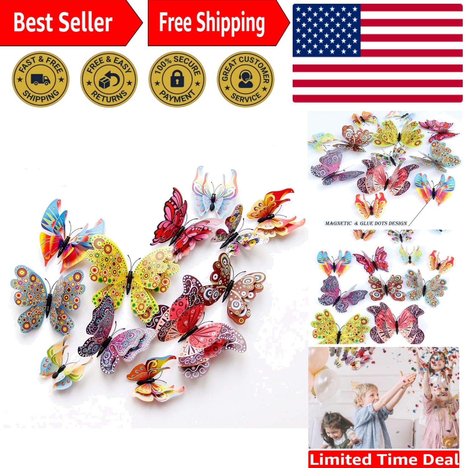 Elegant 3D Butterfly Wall Stickers – 24 PCS Reusable Decals for Indoor Beauty