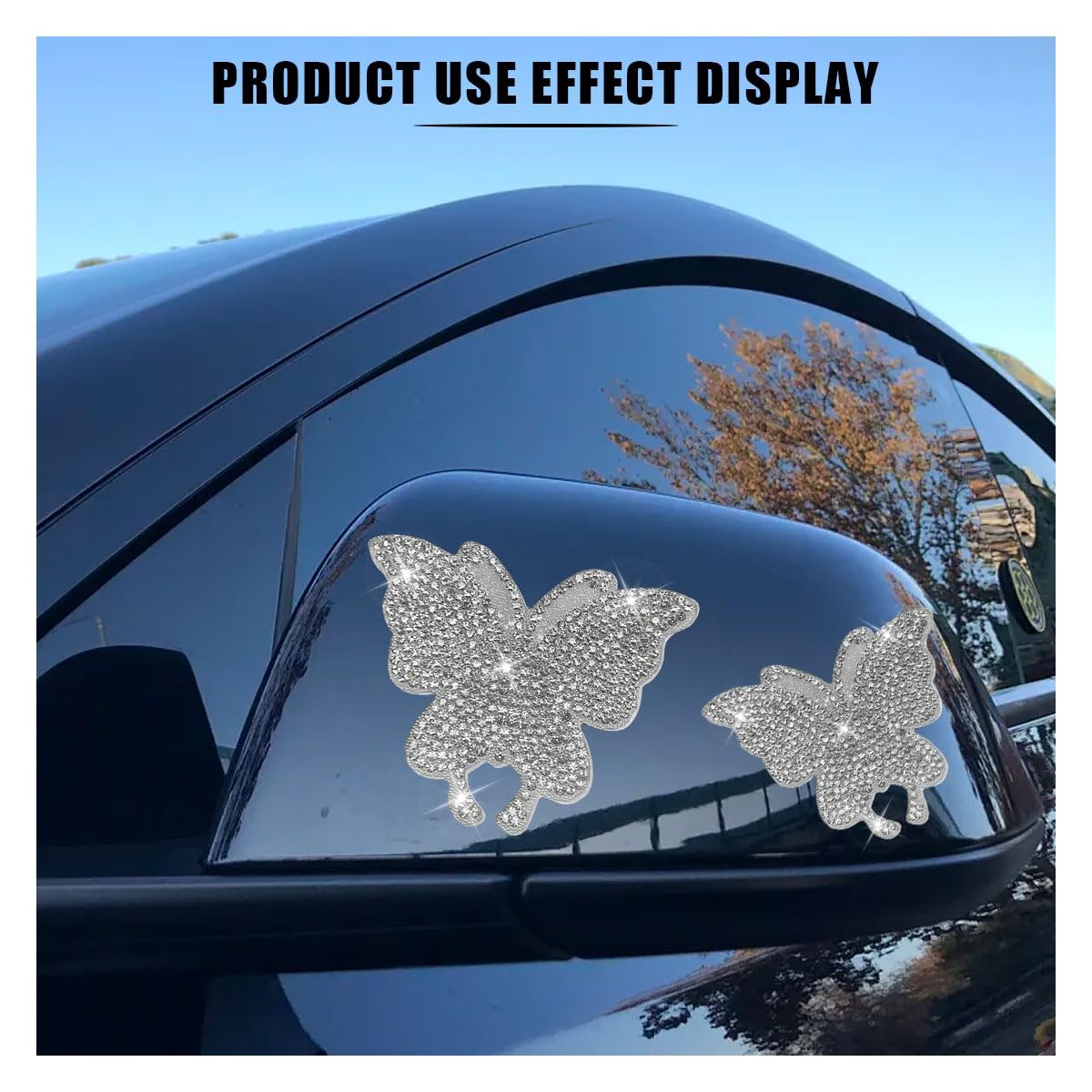 2PCS Crystal Car Stickers Butterfly Bling Rhinestone Decals, 2PCS, Silver