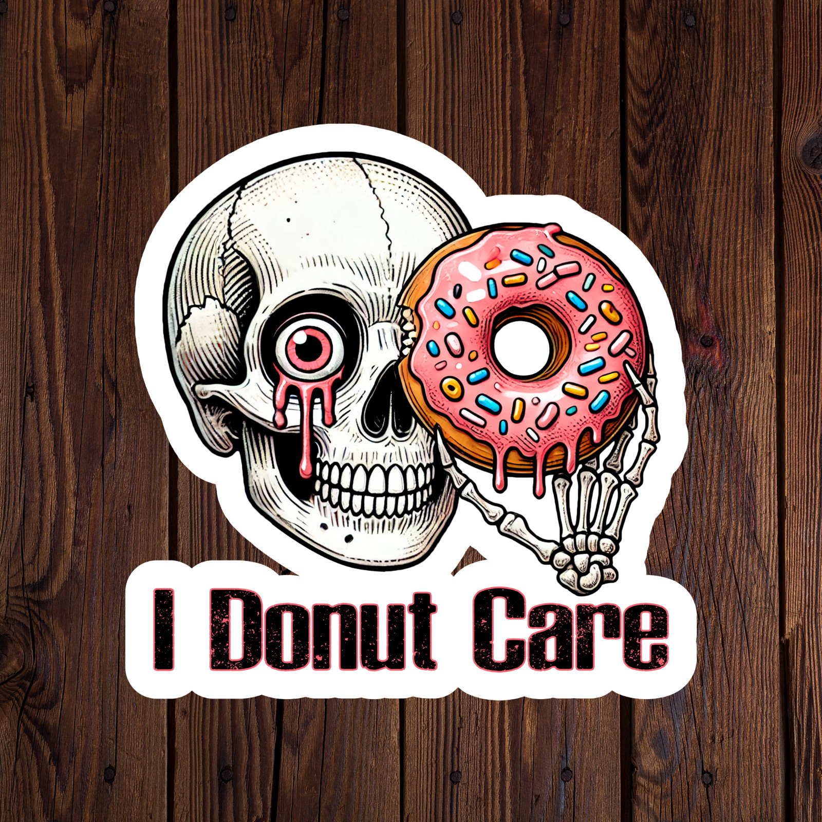 Skull sticker vinyl decal I donut care pink sprinkles funny laptop mug