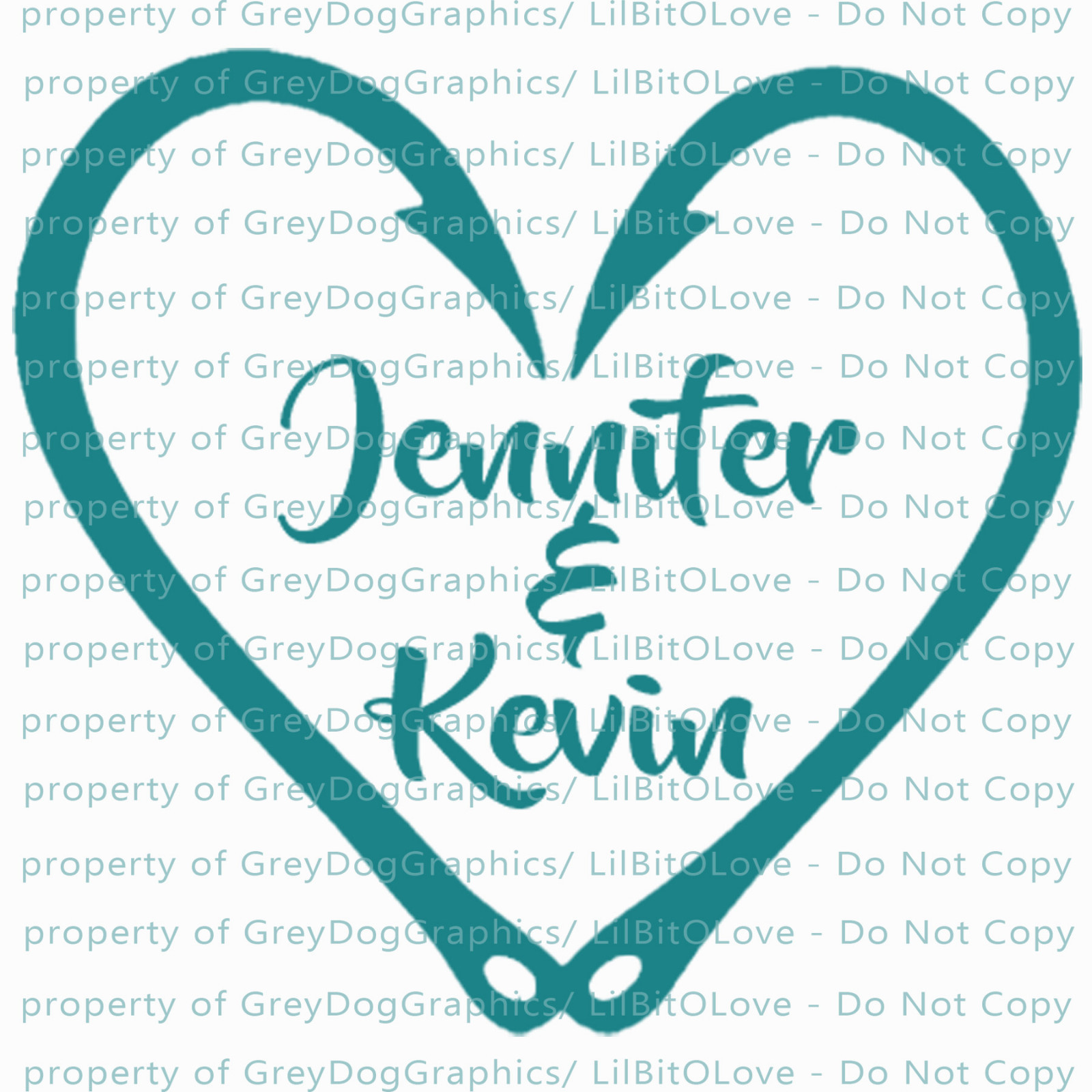 Custom Fish Hook Heart Personalized with Couple’s Names Vinyl Decal Sticker