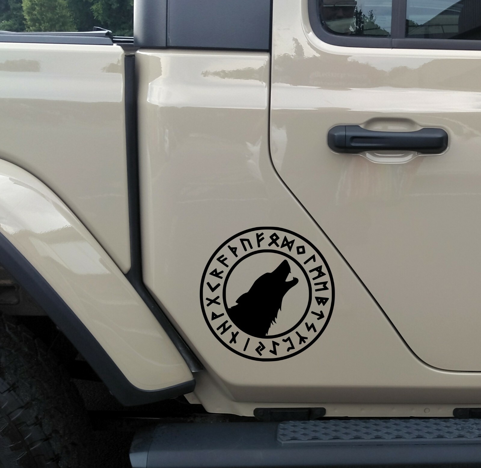 Wolf in Runic Circle Vinyl Decal | Odin Viking Celtic Geri Freki Runes | Sticker