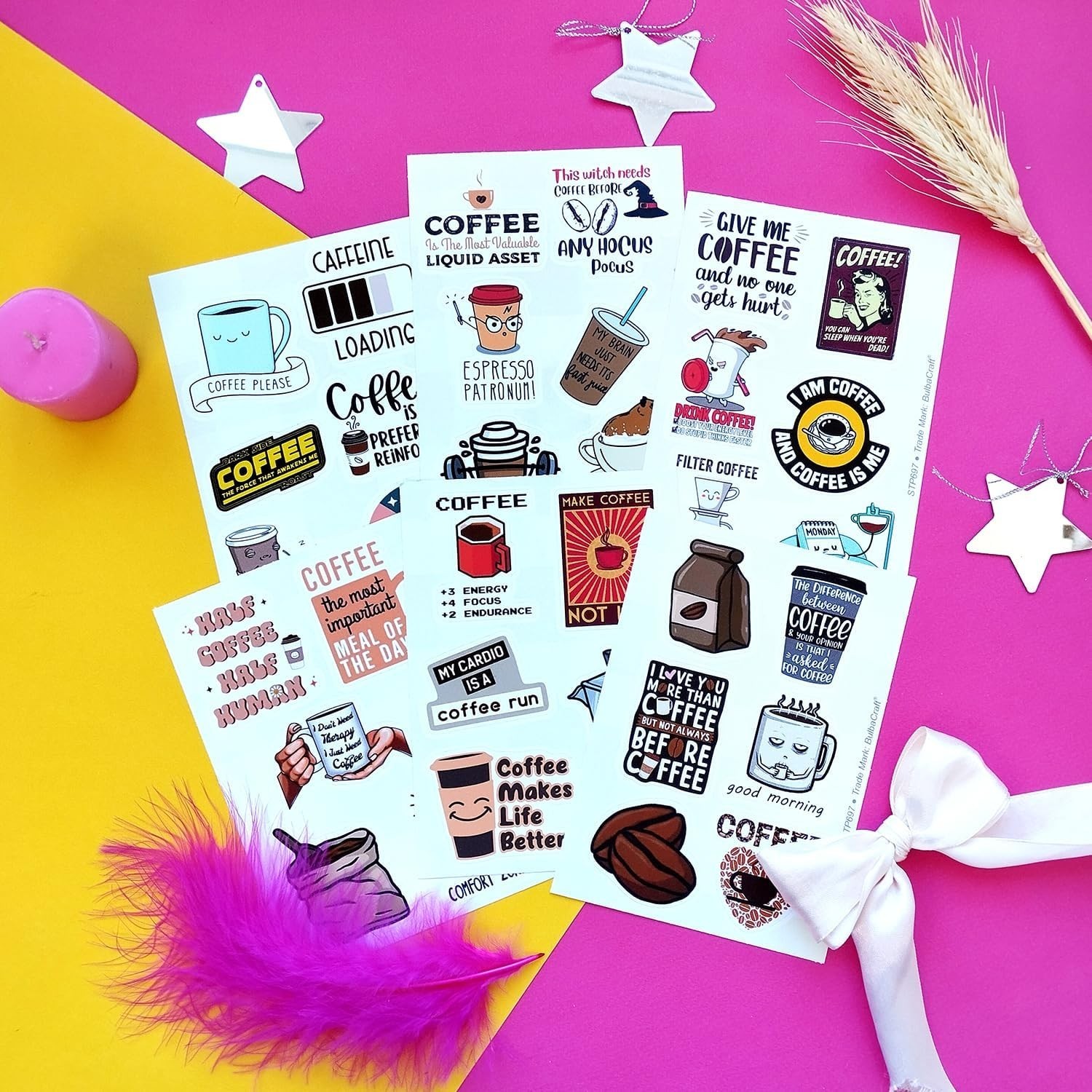 100Pcs Waterproof Funny Coffee Stickers – Ideal for Scrapbooking & Party Decor