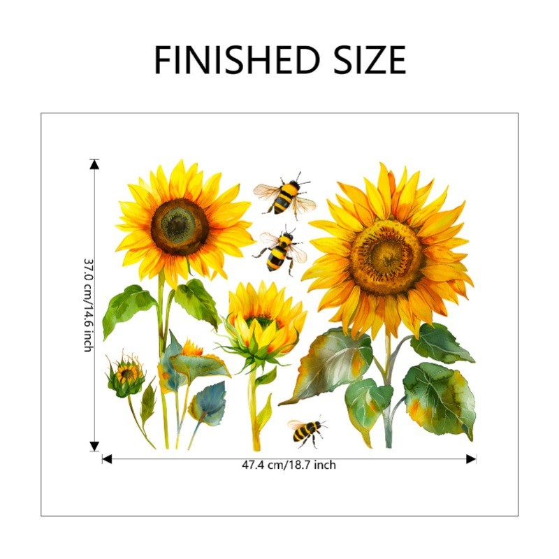 1pc Sunflower and Bee Wall Sticker, PVC Self-Adhesive Sticker