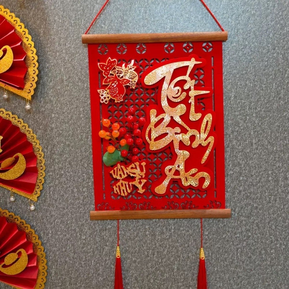 Vietnamese Solid Wood Couplets for Spring Festival Home Decorative Pendant Red