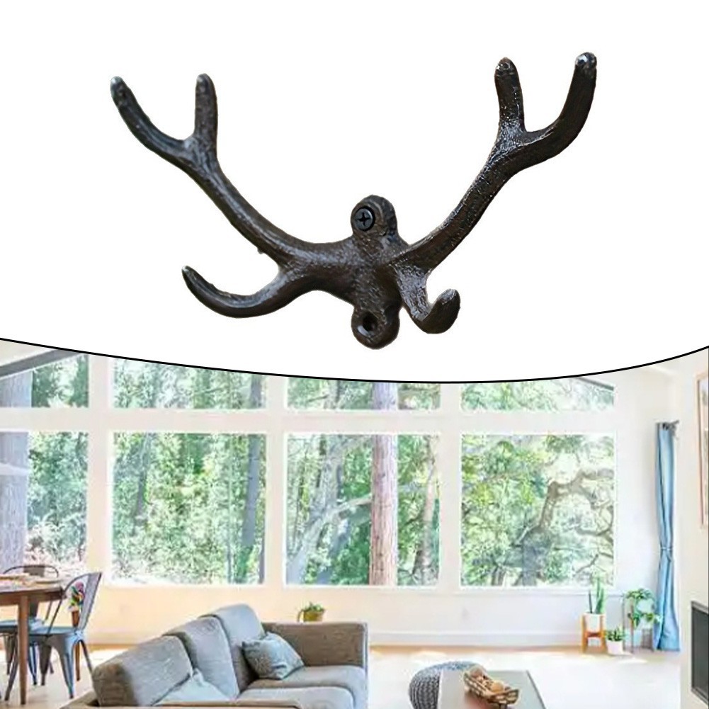 Cast Iron Wall Hook Black Antler Rustic for For hanging Clothes Hats Keys