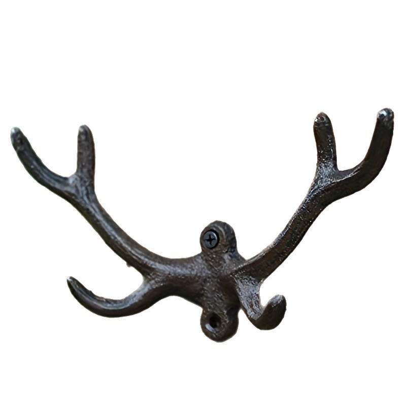 Cast Iron Wall Hook Black Antler Rustic for For hanging Clothes Hats Keys