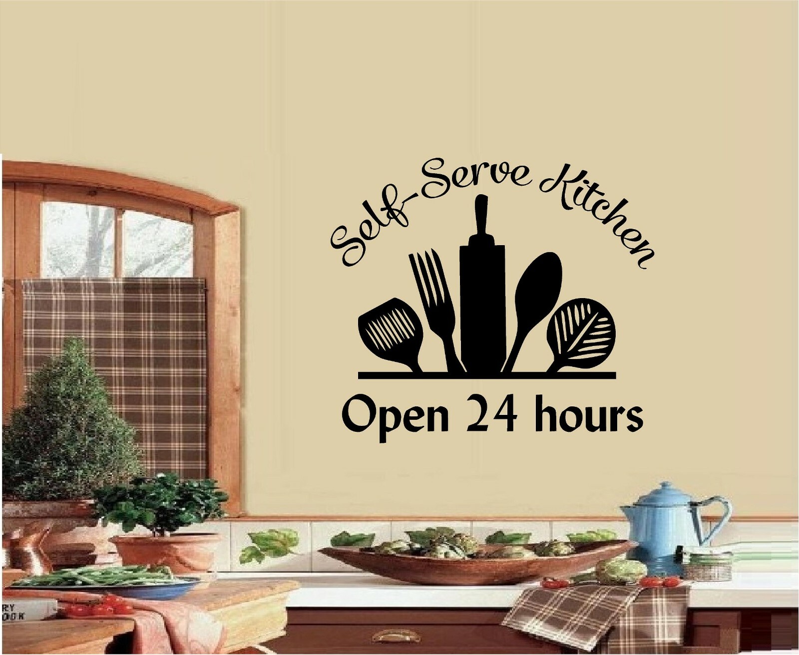 Self-Serve Kitchen Open 24 Hours Vinyl Decal Home Décor 13″ x 15″