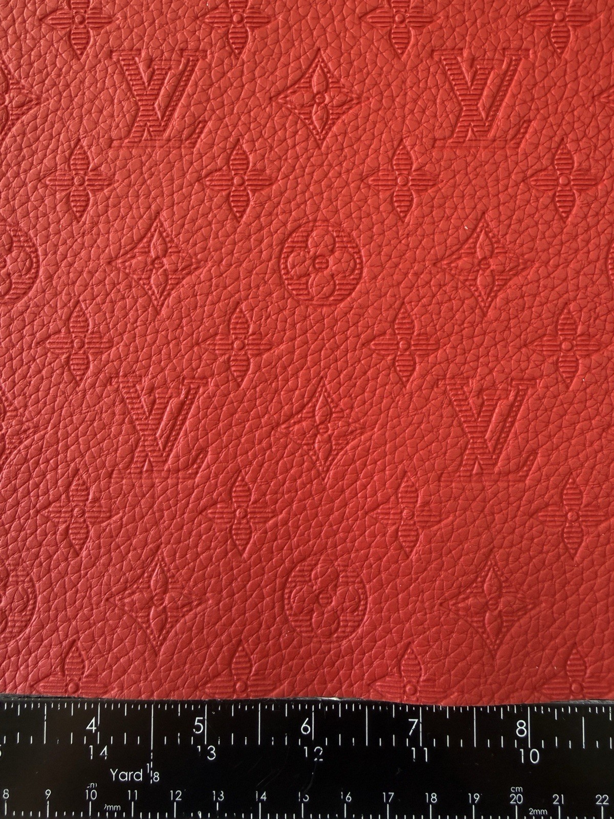 LV Red Embossed Monogram Vinyl for Crafting Classic Size piece 12″ X 12″ Scrap