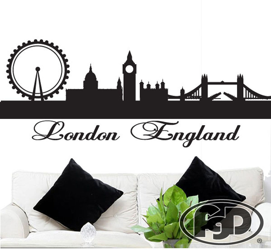 FGD London England Skyline 20″ x 50″ Vinyl Wall Decal in White or Black