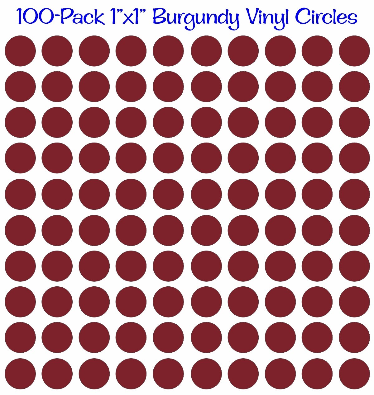 100 pack 1″x1″ Diameter Round Burgundy Vinyl Circles / Polka Dots Decals 1×1