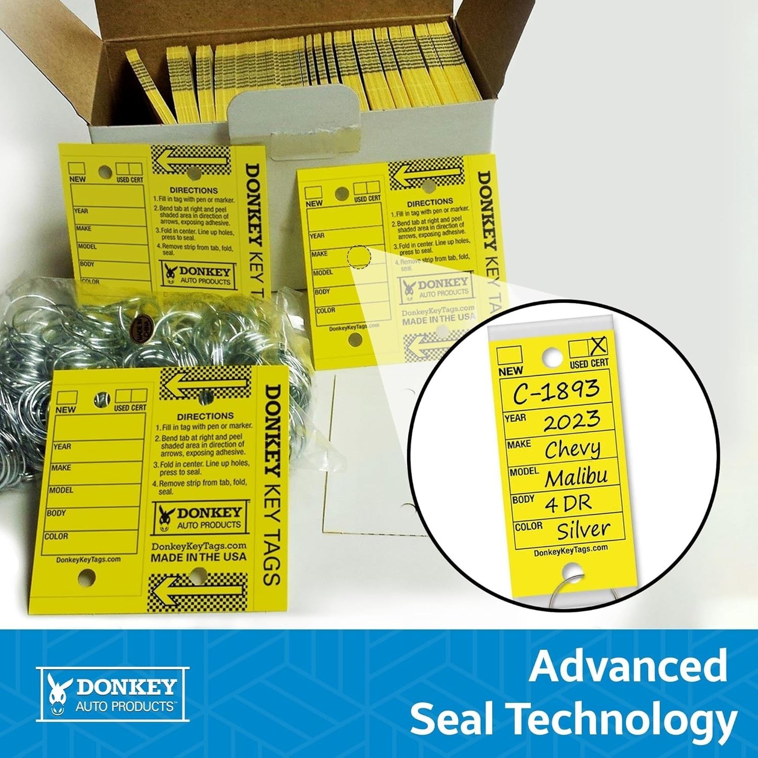 Key Tags, Laminated Self-Protecting (250 Tags Per Box with Metal Rings) (Yellow