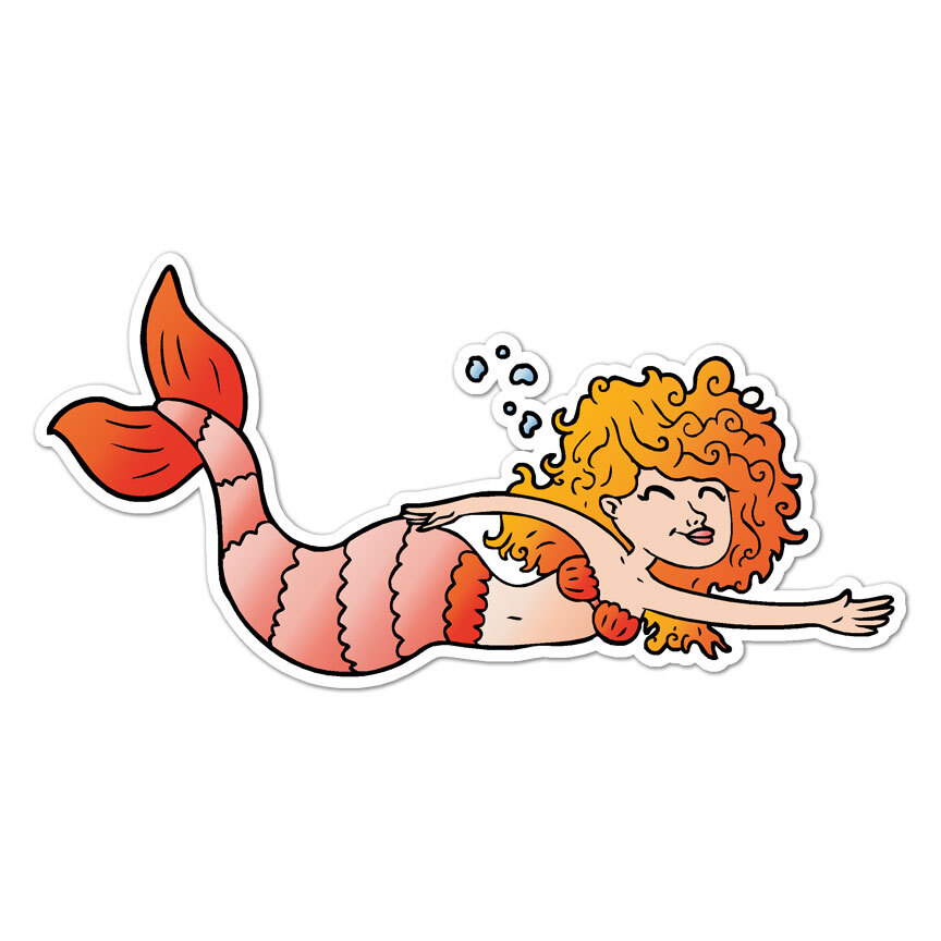 Cartoon Mermaid, Vinyl Decal Sticker, Indoor Outdoor, 3 Sizes, #8644
