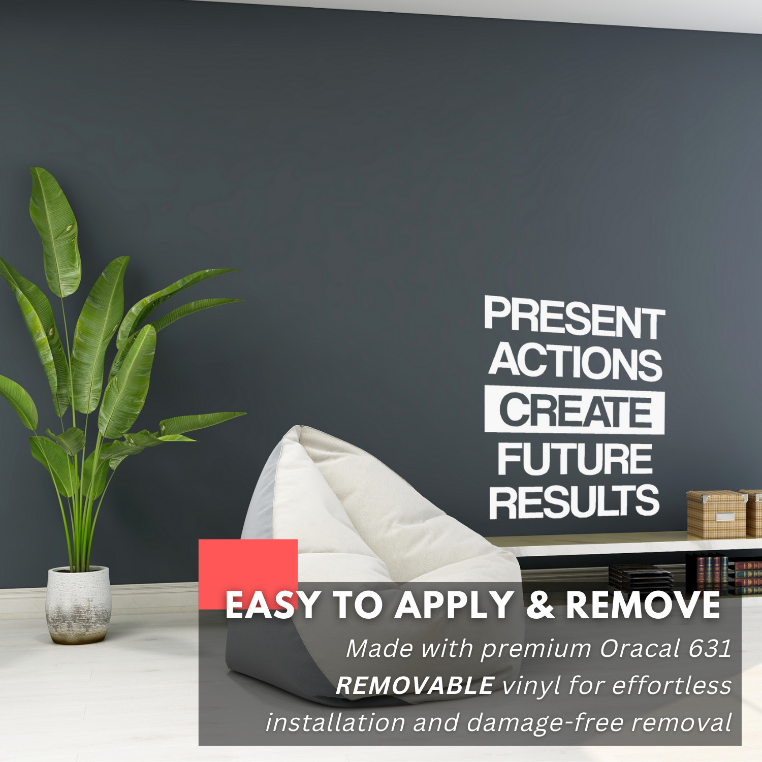 Motivational Wall Decal Quote – Present Actions Create Future Results – Office
