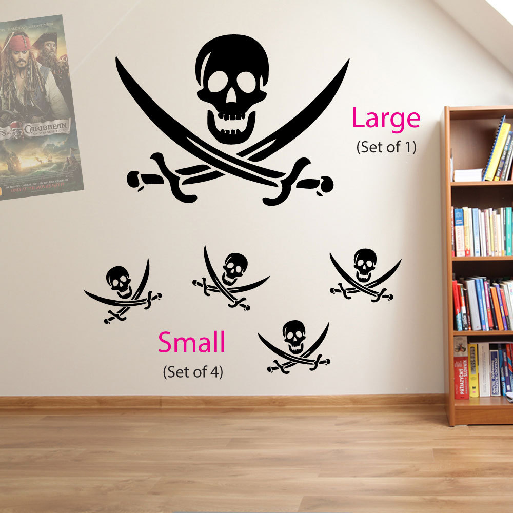Skull and Cross Bones Pirates Swords Skulls Kids Wall Stickers Decal Decor A19