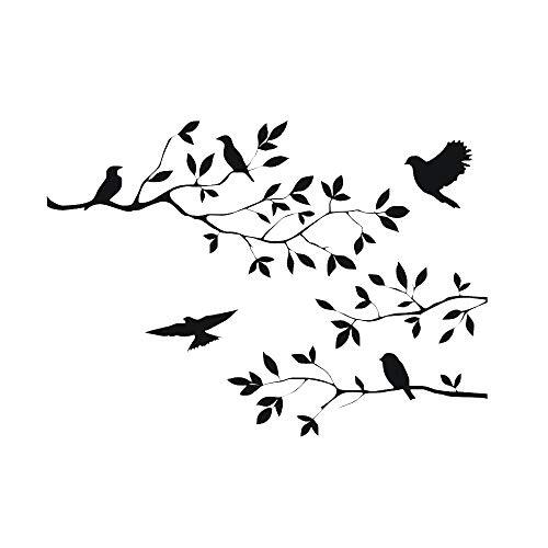 CUNYA 13.8×23.6in Black Birds Flying Between Tree Branches Wall Decor Stickers