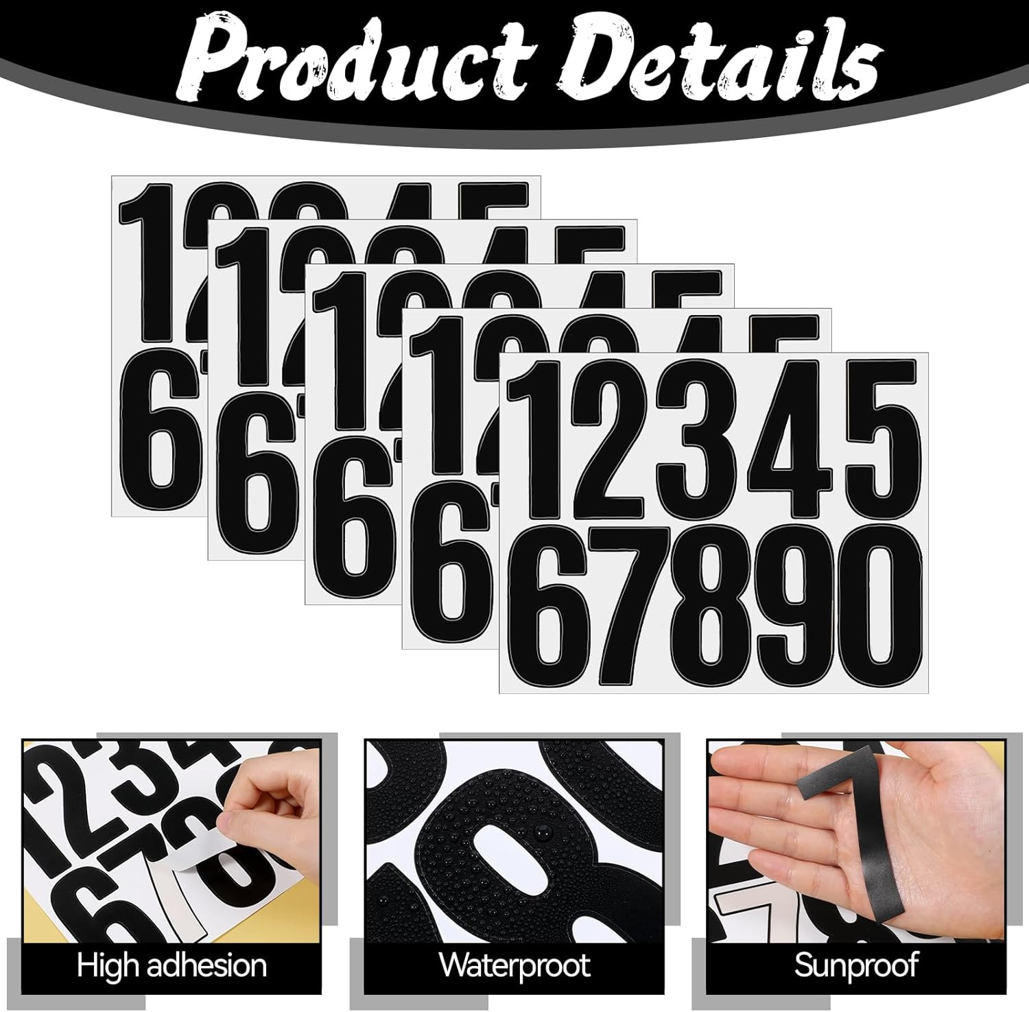 5 Sheets Black Number Stickers, 3 in Vinyl Stick on Numbers, 0-9 Waterproof A…
