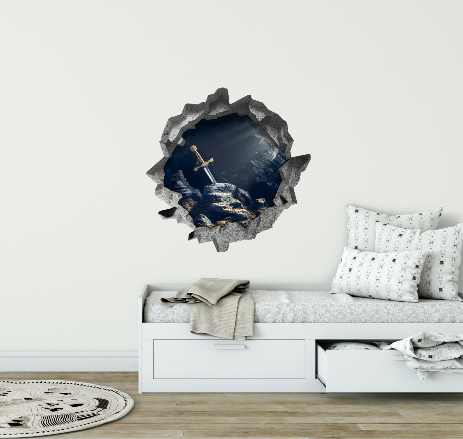 Hole in the Wall SWORD IN THE STONE 3D Wall Decal Fantasy Vinyl Wall Sticker