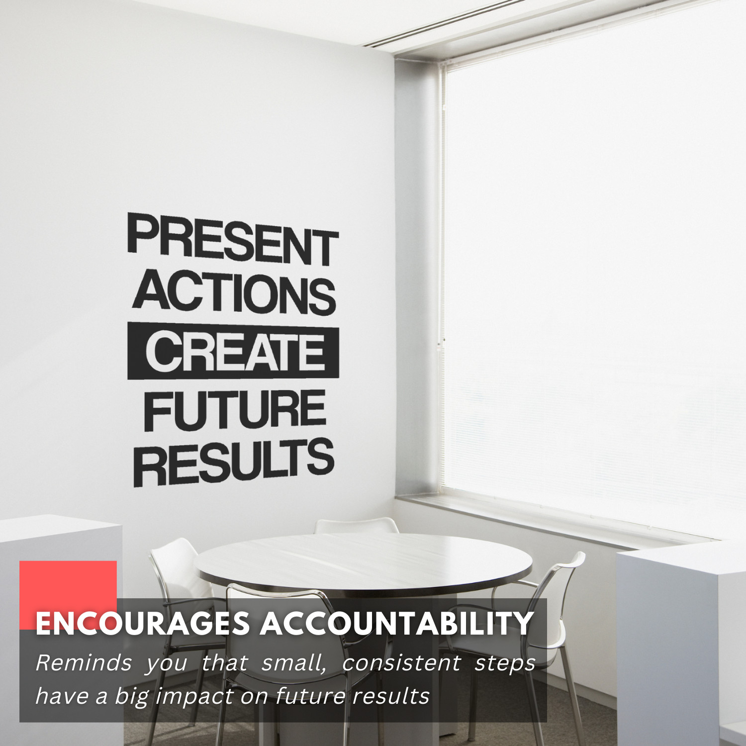 Motivational Wall Decal Quote – Present Actions Create Future Results – Office