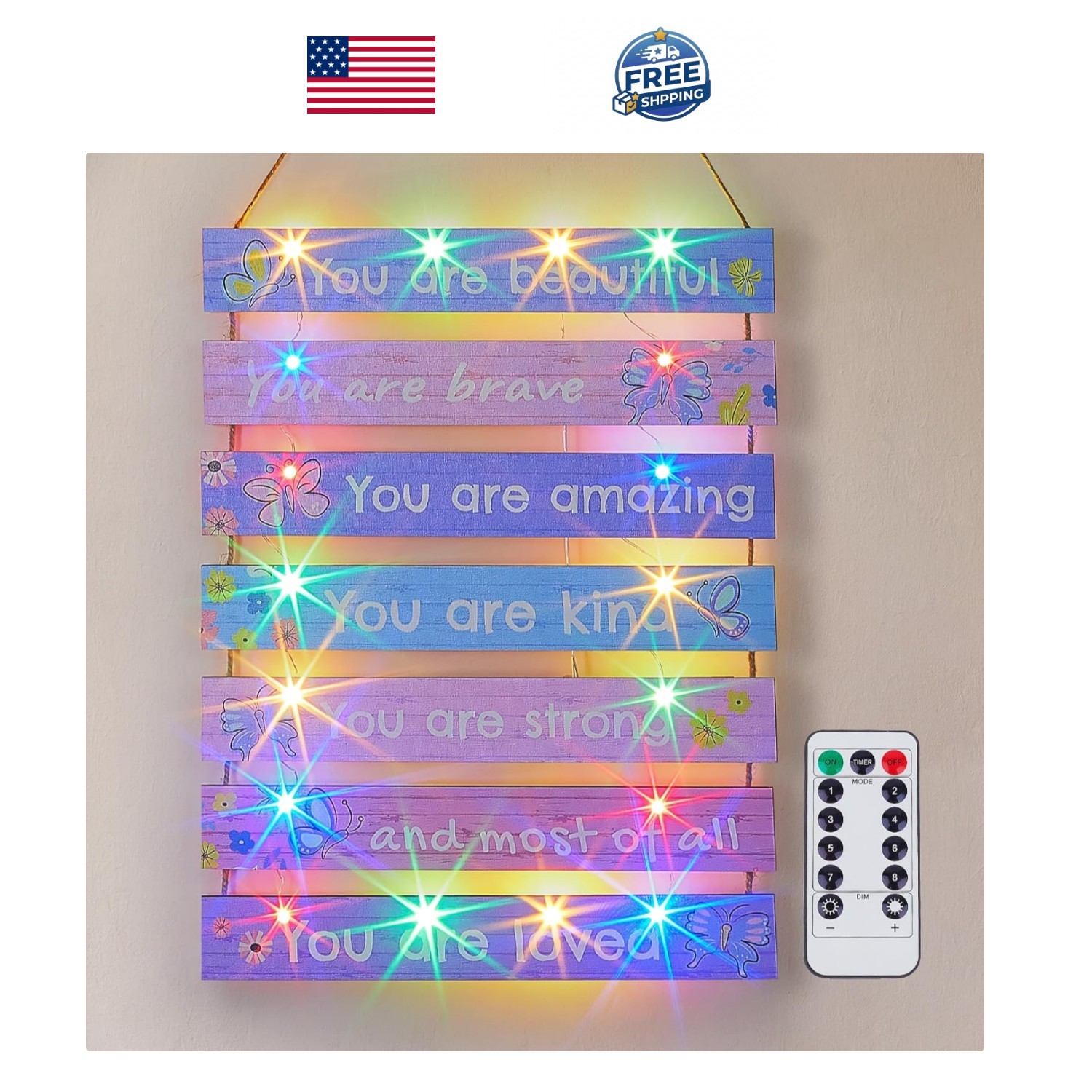 Girls Room Decor LED Light Wall Art for Kids Bedroom Inspirational Butterfly
